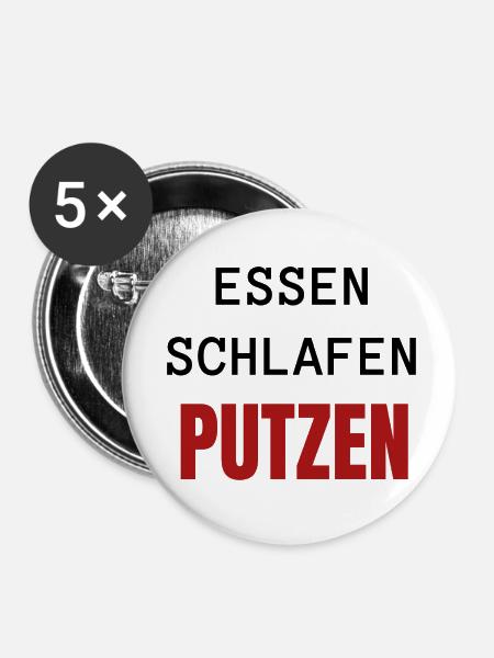 ESSEN SCHLAFEN PUTZEN - Buttons klein 25 mm (5er Pack) - Weiß