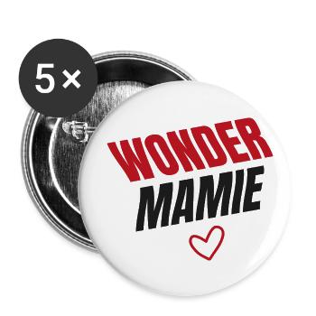 Wonder mamie, cadeau pour les super grand-mères - Lot de 5 petits badges (25 mm) - blanc - Devant