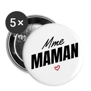 Mme maman - cadeau pour les mamans - Lot de 5 petits badges (25 mm) - blanc - Devant