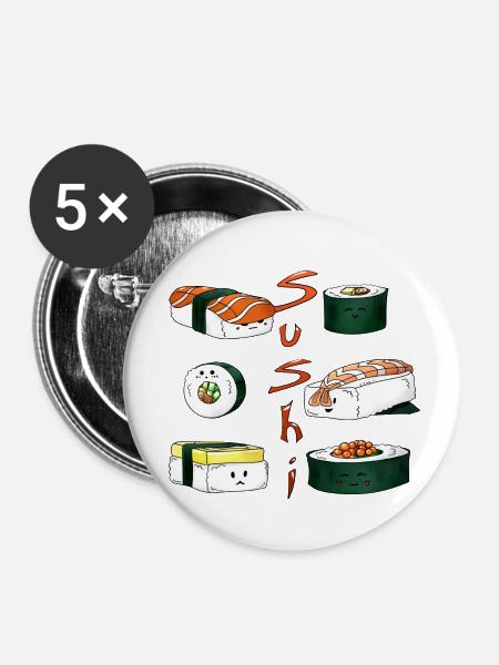 Sushi - Buttons klein 25 mm (5er Pack) - Weiß