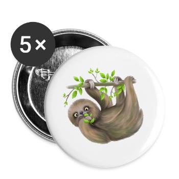 Faultier chillt am Ast und fresst Blätter - Buttons klein 25 mm (5er Pack) - Weiß - Vorne