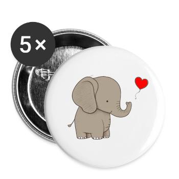 Elefant mit Herz Geschenk - Buttons klein 25 mm (5er Pack) - Weiß - Vorne