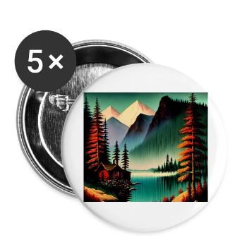 Retro mountain range with lake - Buttons small 1''/25 mm (5-pack) - white - Front
