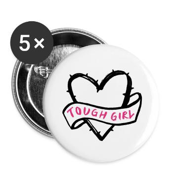 Tough Girl Heart pink - Buttons klein 25 mm (5er Pack) - Weiß - Vorne