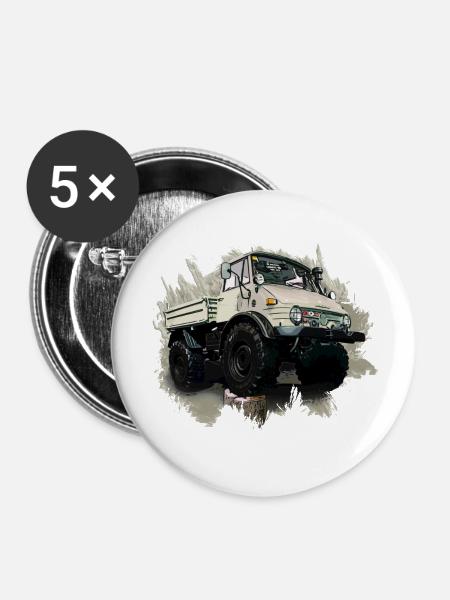 Unimog Oldi - Buttons klein 25 mm (5er Pack) - Weiß
