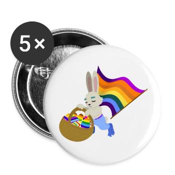 Ein Pride Hase Sammelt seine Ostereier - Buttons klein 25 mm (5er Pack) - Weiß - Vorne