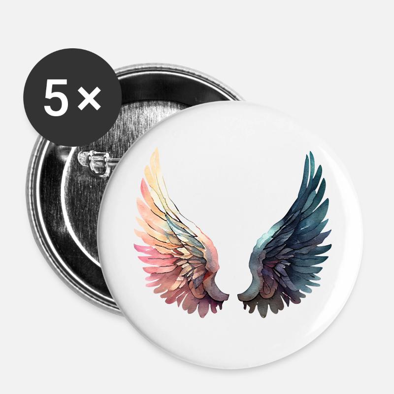 Artistic Rainbow Wings - Buttons small 1''/25 mm (5-pack) - white