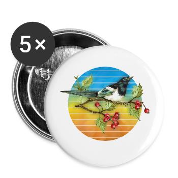 Bunter Vogel - Buttons klein 25 mm (5er Pack) - Weiß - Vorne