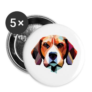 Beagle Hund Polygon - Buttons klein 25 mm (5er Pack) - Weiß - Vorne