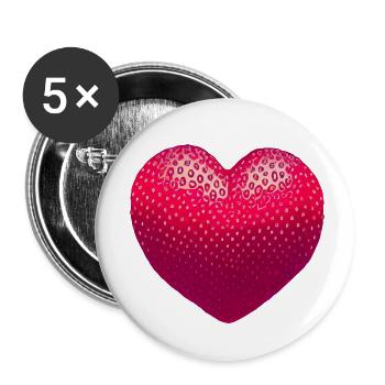 Cœur de fraise - Lot de 5 petits badges (25 mm) - blanc - Devant