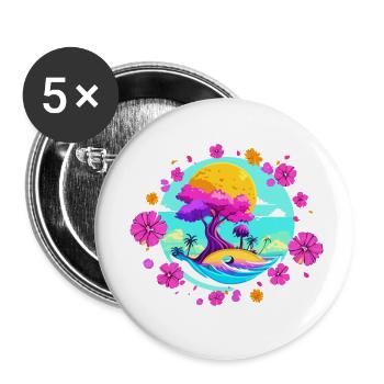 Pink blossom - Buttons small 1''/25 mm (5-pack) - white - Front