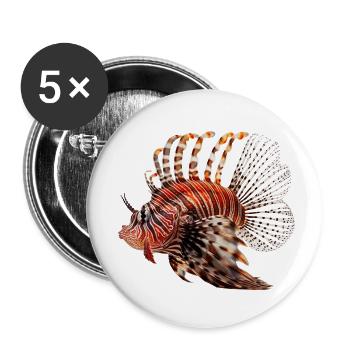 Le poisson-lion est aussi appelé poisson-scorpion - Lot de 5 petits badges (25 mm) - blanc - Devant