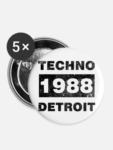 TECHNO MUSIK SCHWARZ - Buttons klein 25 mm (5er Pack) - Weiß