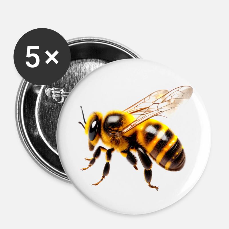 Bees Design Motif Honey Beekeeper Bee - Buttons small 1''/25 mm (5-pack) - white