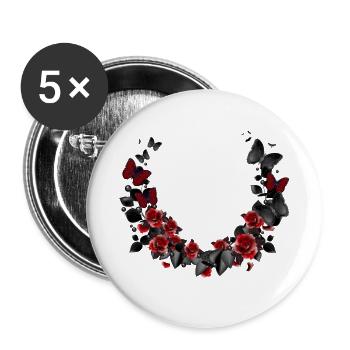 belle couronne de roses et de papillons - Lot de 5 petits badges (25 mm) - blanc - Devant
