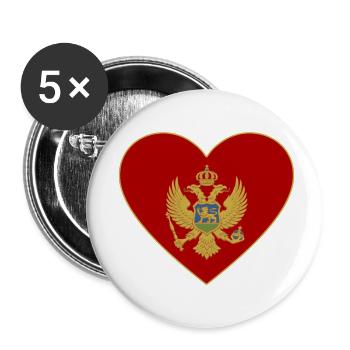 Montenegro Flagge Herz - Buttons klein 25 mm (5er Pack) - Weiß - Vorne