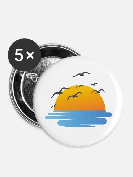 Sonnenuntergang und Wasservögel - Buttons klein 25 mm (5er Pack) - Weiß