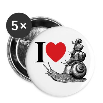 I love snails - a heart for snails - Buttons small 1''/25 mm (5-pack) - white - Front