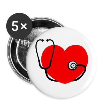Stéthoscope cardiaque - Lot de 5 petits badges (25 mm) - blanc - Devant