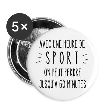 avec une heure de sport - Lot de 5 petits badges (25 mm) - blanc - Devant