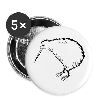 Kiwi Vogel Illustration in Schwarzweiß - Buttons klein 25 mm (5er Pack) - Weiß - Vorne