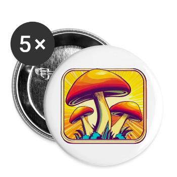 Mushrooms Mushrooms Retro 70s Design Gift - Buttons small 1''/25 mm (5-pack) - white - Front
