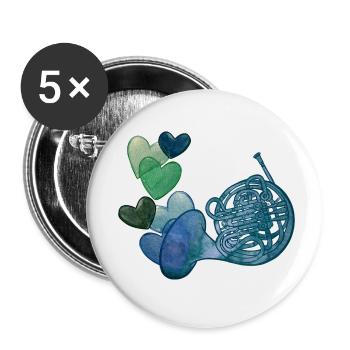 Blaues Waldhorn - Buttons klein 25 mm (5er Pack) - Weiß - Vorne