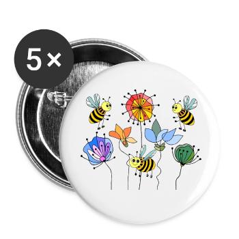 Abeilles - Lot de 5 petits badges (25 mm) - blanc - Devant