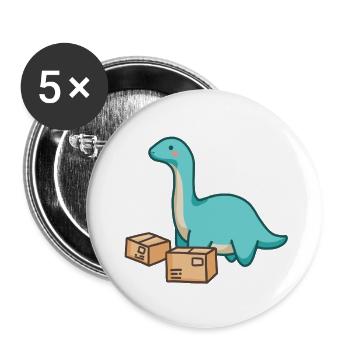 hugadino Dino Paketbote, süßer Dinosaurier - Buttons klein 25 mm (5er Pack) - Weiß - Vorne