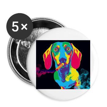 Teckel en smoking - Lot de 5 petits badges (25 mm) - blanc - Devant