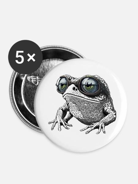 Cooler Frosch mit Sonnenbrille - Buttons klein 25 mm (5er Pack) - Weiß