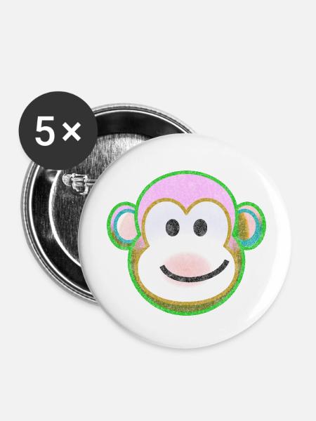 Funky Monkey - Buttons klein 25 mm (5er Pack) - Weiß