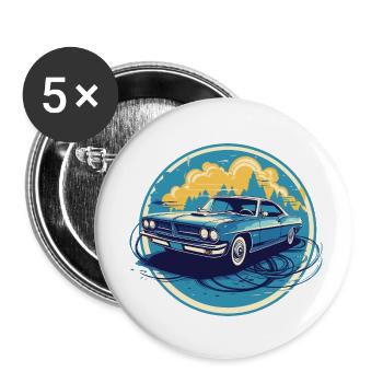Voiture classique américaine vintage bleue - Lot de 5 petits badges (25 mm) - blanc - Devant