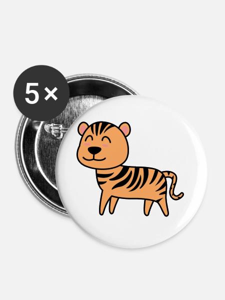 Tiger Comic Tier - Buttons klein 25 mm (5er Pack) - Weiß