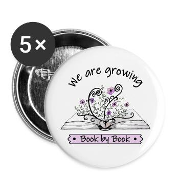 Des fleurs roses poussent à livre ouvert avec citation - Lot de 5 petits badges (25 mm) - blanc - Devant