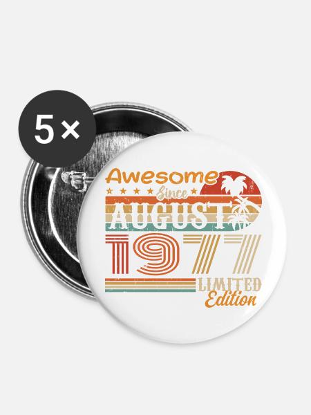 1977 August Geschenkidee August 1977 - Buttons klein 25 mm (5er Pack) - Weiß