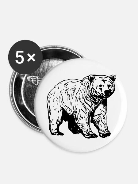 Bär - Buttons klein 25 mm (5er Pack) - Weiß