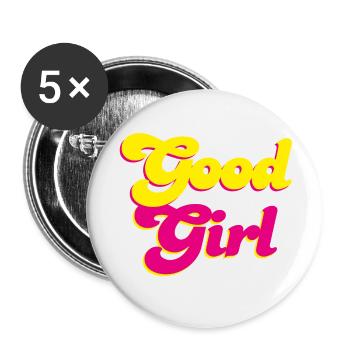 Good Girl Retro Pink Energy Girl Power Vibes - Buttons small 1''/25 mm (5-pack) - white - Front