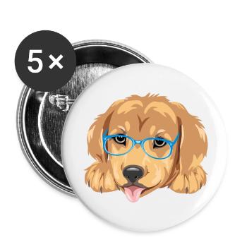 Lustiger Golden Retriever Welpe mit blauer Brille - Buttons klein 25 mm (5er Pack) - Weiß - Vorne