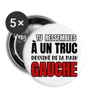dessiné de la main gauche - Lot de 5 petits badges (25 mm) - blanc - Devant