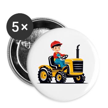 Junge fährt Traktor - Buttons klein 25 mm (5er Pack) - Weiß - Vorne