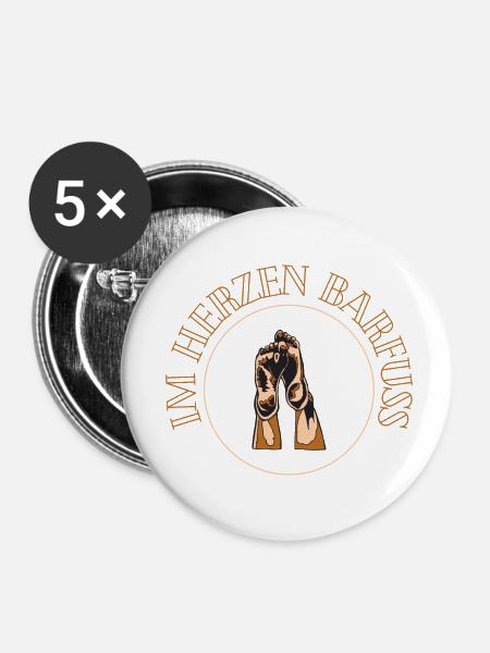 Barfuß - Buttons klein 25 mm (5er Pack) - Weiß