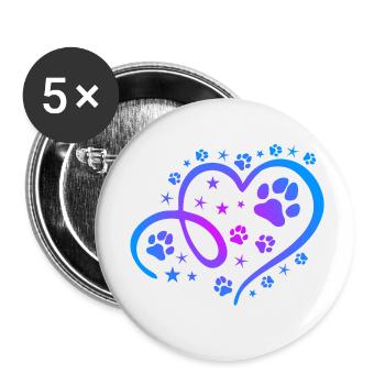 Herz mit Pfötchen und Sternen - Buttons klein 25 mm (5er Pack) - Weiß - Vorne