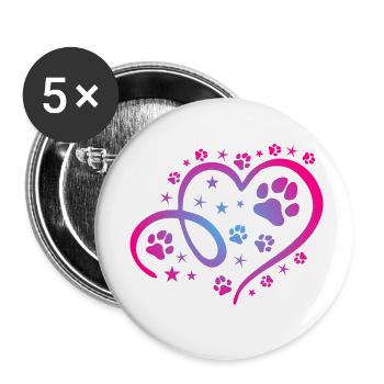 Herz mit Pfötchen und Sternen - Buttons klein 25 mm (5er Pack) - Weiß - Vorne
