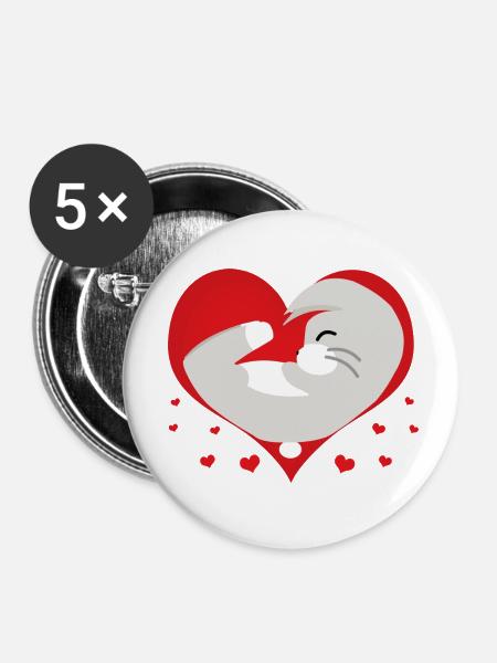 Tierisches Liebesherz - Buttons klein 25 mm (5er Pack) - Weiß