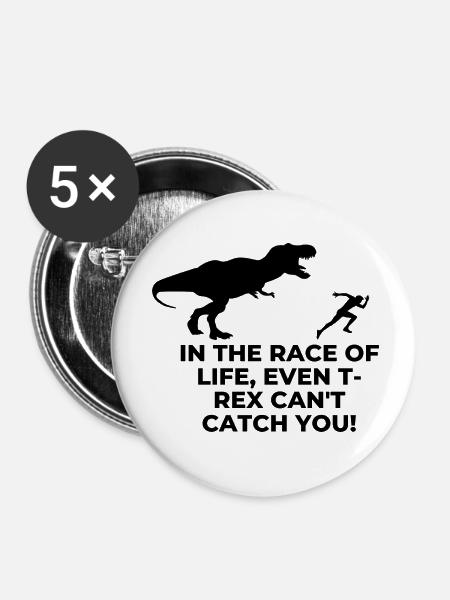 entkommt dem T-Rex - Buttons klein 25 mm (5er Pack) - Weiß