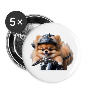 Spitz miniature de Poméranie à moto - simple - Lot de 5 petits badges (25 mm) - blanc - Devant