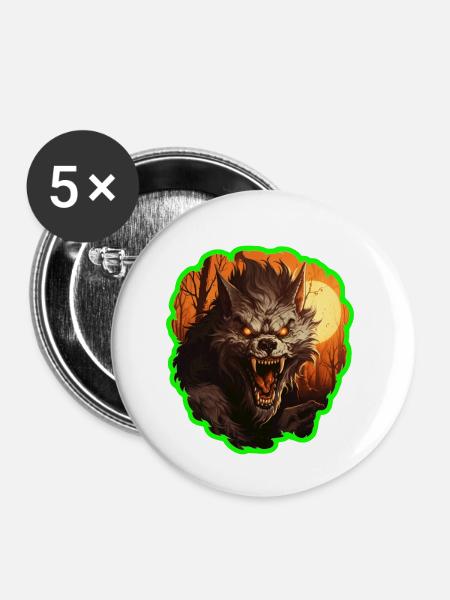 Halloween Werwolf - Buttons klein 25 mm (5er Pack) - Weiß