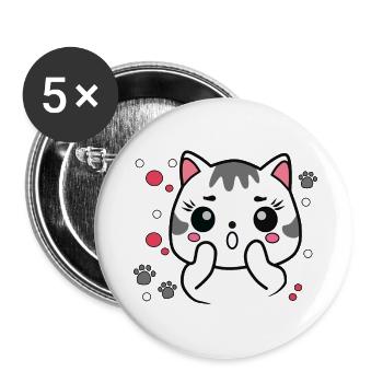 Chat mignon surpris - Lot de 5 petits badges (25 mm) - blanc - Devant