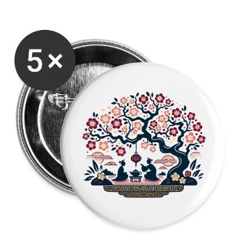 Cherry Blossom Inspired by Chinese Art - Buttons small 1''/25 mm (5-pack) - white - Front